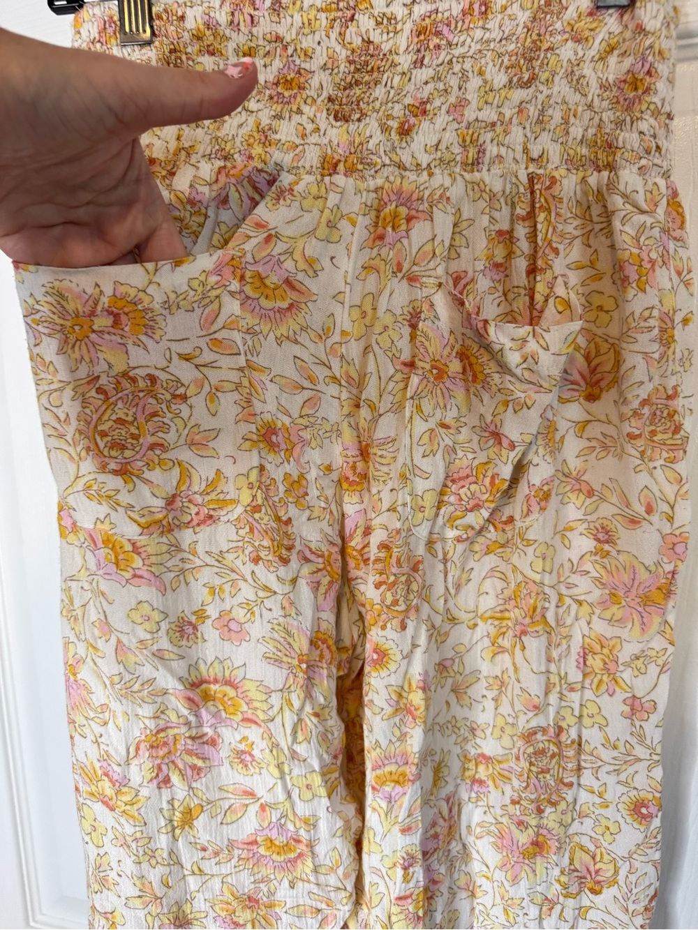 Billabong Cream Floral Smocked-Waist Wide Leg Jumpsuit - Picture 6 of 7